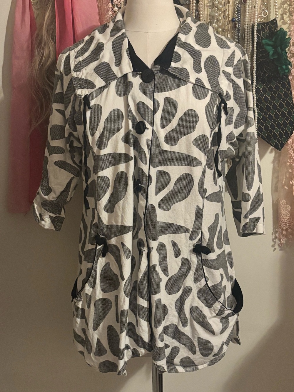 Parsley & Sage Abstract Graphic Print Cotton Button Front Jacket Cardigan M